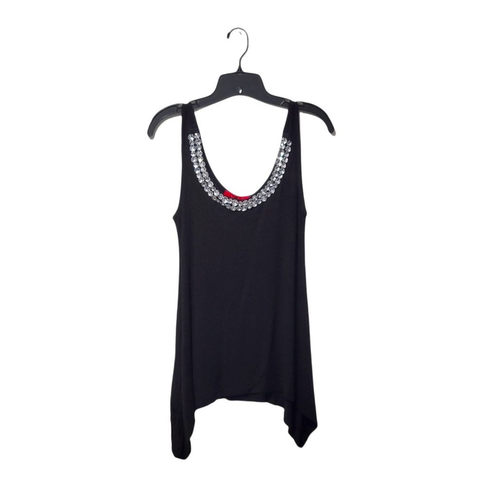 Magenta Women's Asymmetric Black Rhinestone Collar Tank Top M